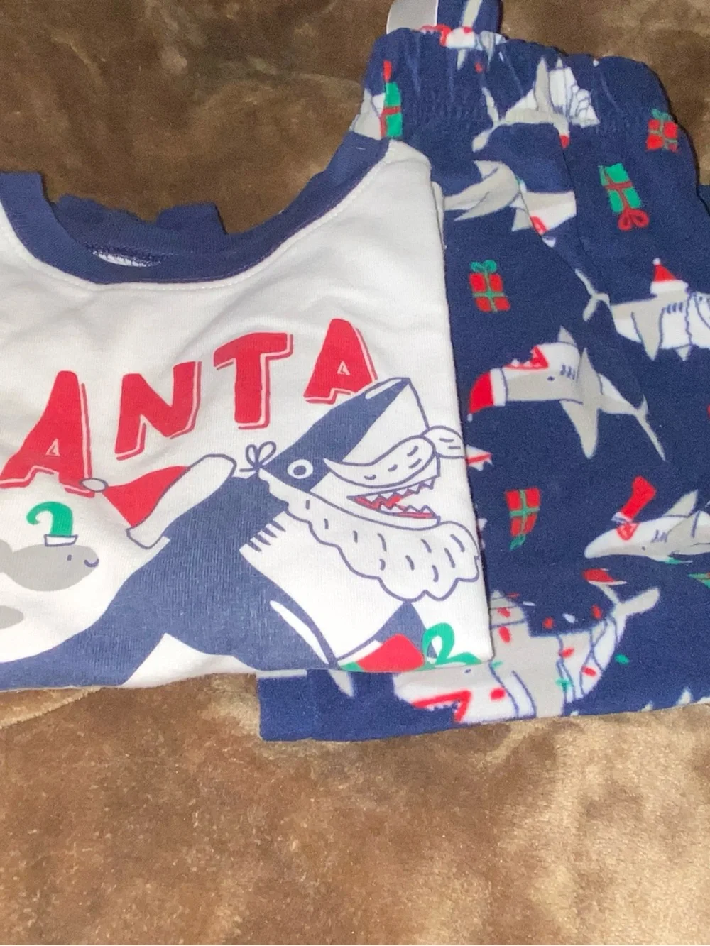 Carter's Navy & White 'Santa Jaws' Holiday Pajama Set, Size 6!